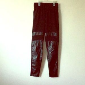 Black leggings with leather inserts
